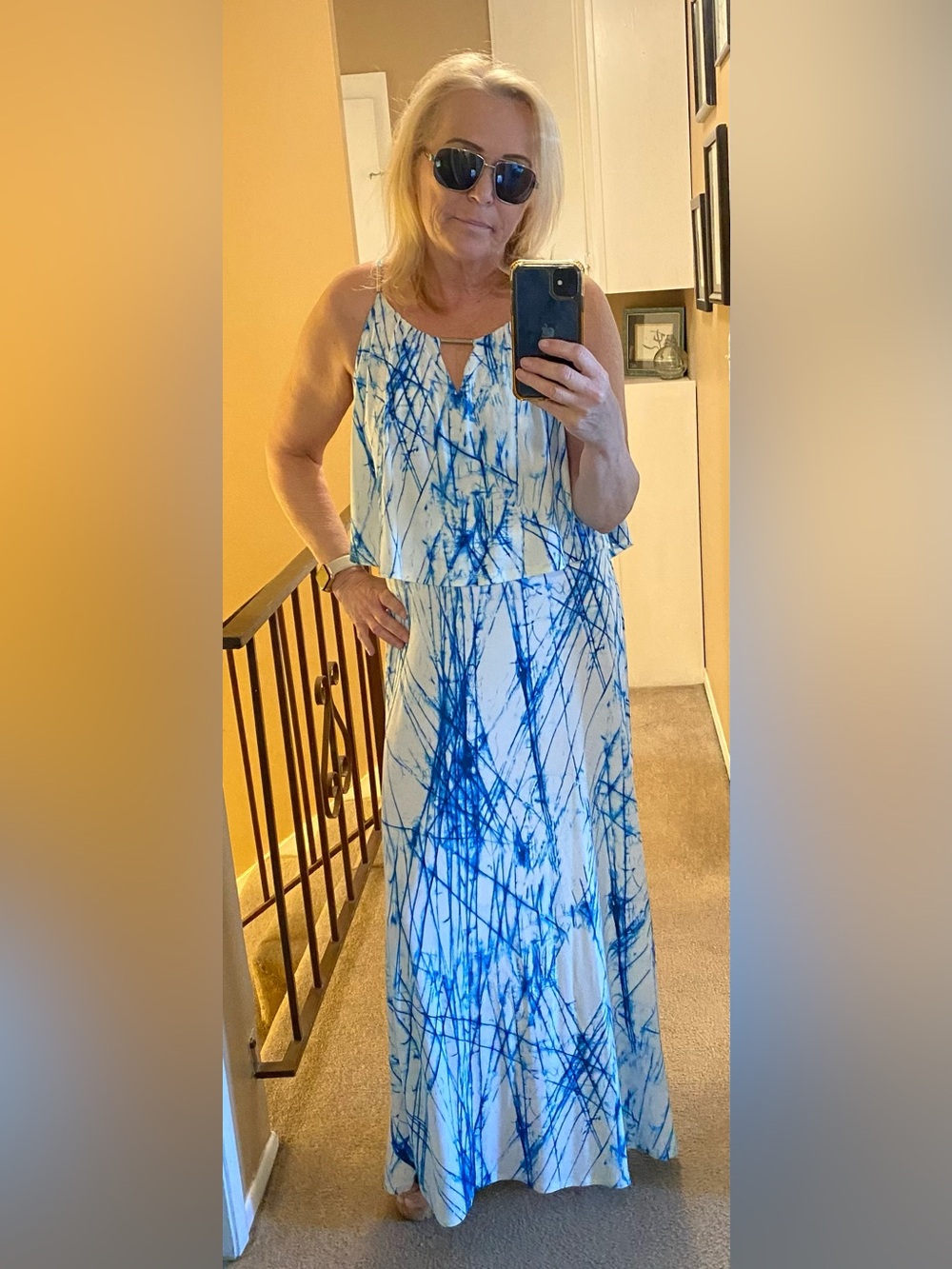 Calvin Klein White Dress with Blue Abstract Print